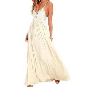 Lulu’s Women’s Hippie Hippie Chic Maxi Dress Crochet Bodice Cream Size Medium